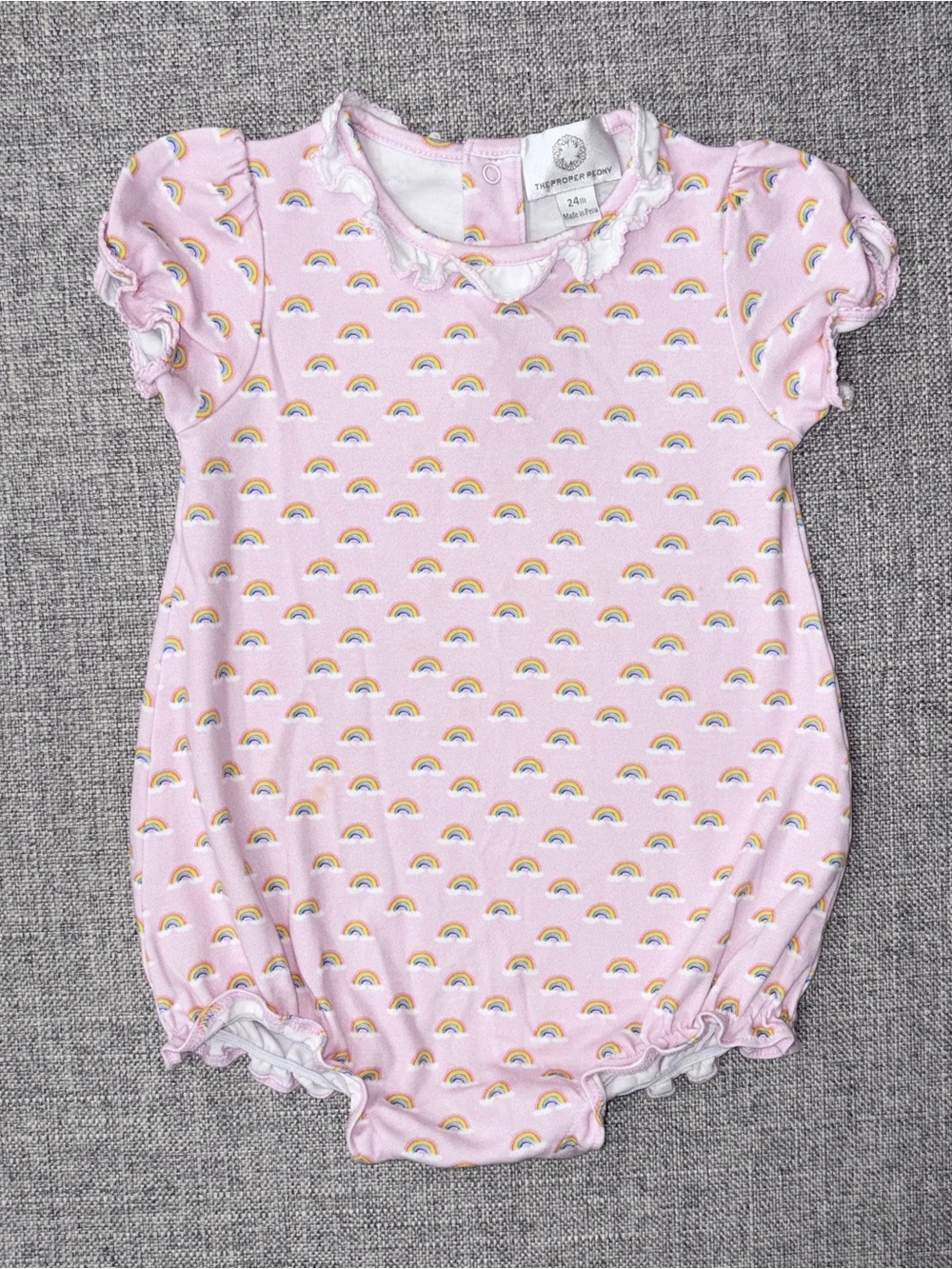 The Proper Peony 24m GUC small orange spot Pink Rainbow Baby One-Piece